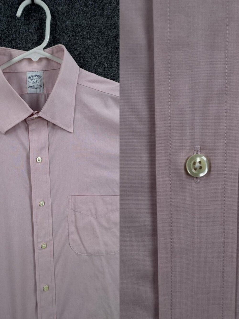 Brooks Brothers Pink 16.5 4/5 Slim Point Non-Iron Pocket Shirt Long Sleeve Solid